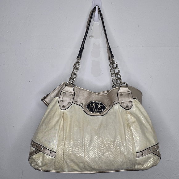 Kathy Van Zeeland Handbags - Kathy Van Zeeland Studded Pearl Colored Snakeskin Y2K Vinatge Purse
